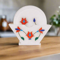 Handcrafted Marble Tea Coaster Set with Peacock Holder