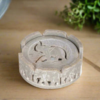 Handcrafted Marble Tea Coaster Set with Peacock Holder