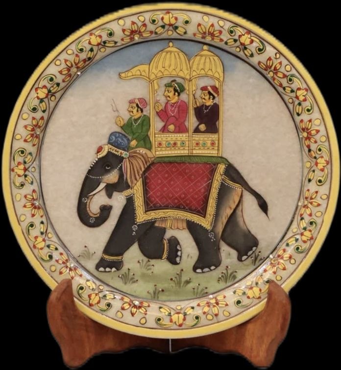 Handcrafted Marble Heritage Decorative Plate with Stand